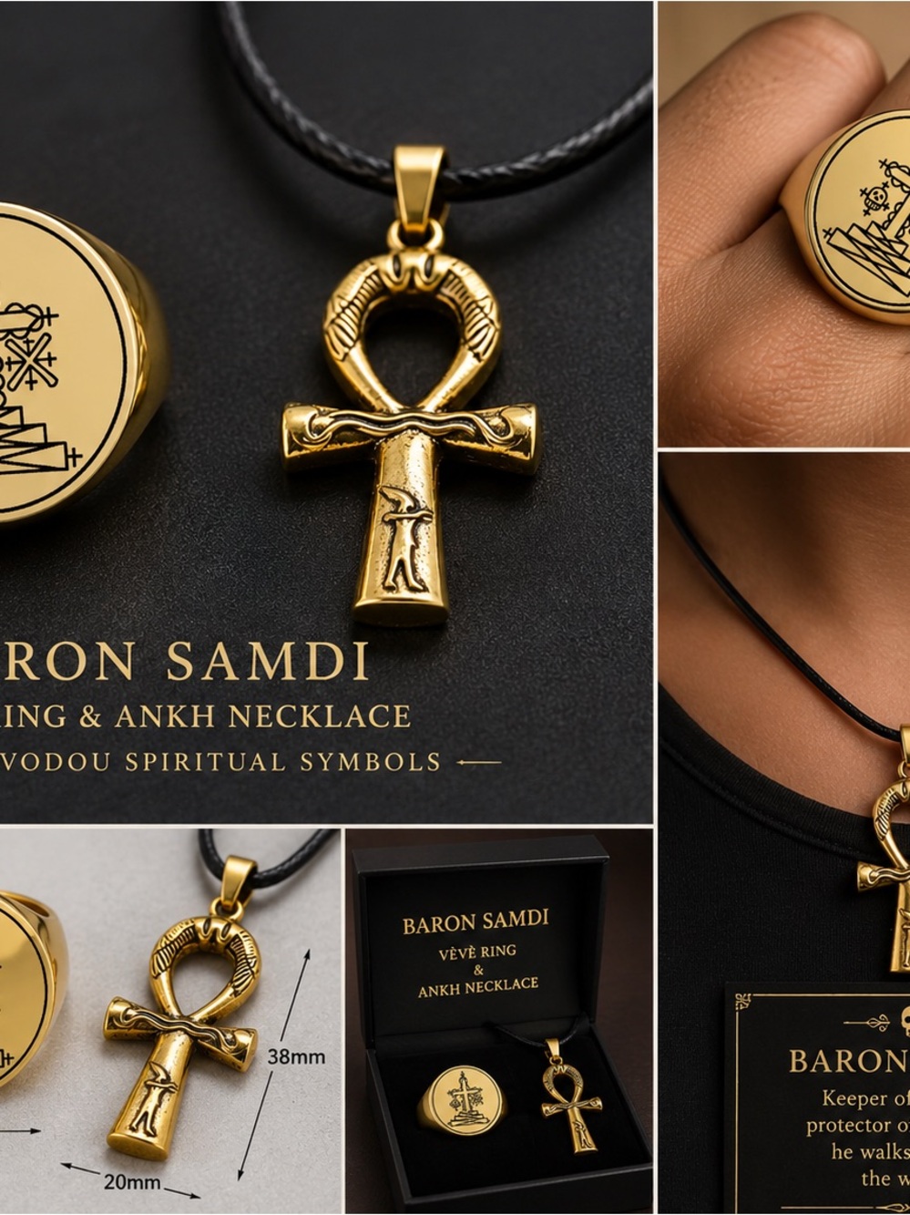 Baron Samdi Gold Ankh Necklace & Vèvè Ring Set